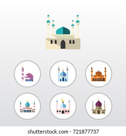 Flat Icon Mosque Set Of Muslim, Structure, Mohammedanism And Other Vector Objects. Also Includes Mohammedanism, Minaret, Islam Elements.