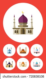 Flat Icon Mosque Set Of Religion, Structure, Traditional And Other Vector Objects. Also Includes Muslim, Structure, Islam Elements.