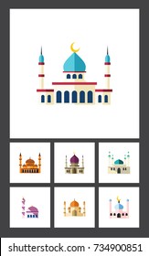 Flat Icon Mosque Set Of Religion, Islam, Muslim And Other Vector Objects. Also Includes Muslim, Mosque, Traditional Elements.