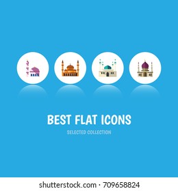 Flat Icon Mosque Set Of Traditional, Mohammedanism, Building And Other Vector Objects. Also Includes Traditional, Architecture, Minaret Elements.
