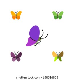 Flat Icon Moth Set Of Butterfly, Violet Wing, Milkweed And Other Vector Objects. Also Includes Milkweed, Insect, Monarch Elements.