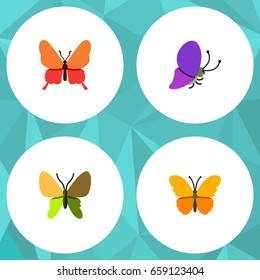 Flat Icon Moth Set Of Butterfly, Danaus Plexippus, Summer Insect And Other Vector Objects. Also Includes Monarch, Butterfly, Moth Elements.
