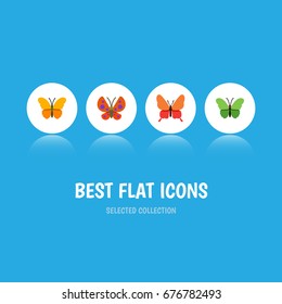 Flat Icon Moth Set Of Milkweed, Moth, Danaus Plexippus And Other Vector Objects. Also Includes Butterfly, Milkweed, Moth Elements.