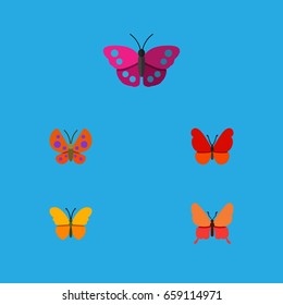 Flat Icon Moth Set Of Monarch, Moth, Danaus Plexippus And Other Vector Objects. Also Includes Milkweed, Monarch, Moth Elements.