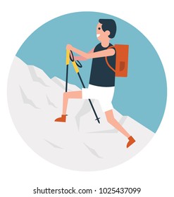Flat icon mountain climbing, hiking activity 