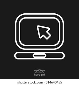 Flat icon of mouse cursor in laptop screen.