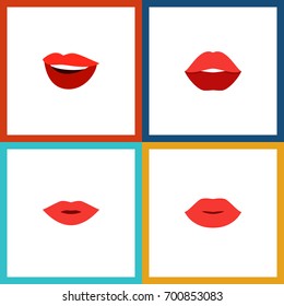 Flat Icon Mouth Set Of Laugh, Lips, Mouth And Other Vector Objects. Also Includes Makeup, Pomade, Laugh Elements.