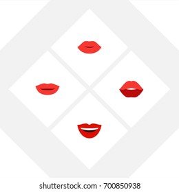 Flat Icon Mouth Set Of Lips, Mouth, Smile And Other Vector Objects. Also Includes Pomade, Makeup, Lips Elements.