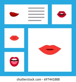 Flat Icon Mouth Set Of Pomade, Lips, Kiss And Other Vector Objects. Also Includes Lips, Kiss, Tongue Elements.