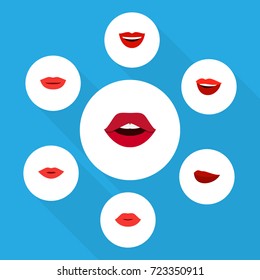 Flat Icon Mouth Set Of Pomade, Teeth, Kiss And Other Vector Objects. Also Includes Lips, Pomade, Laugh Elements.