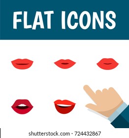 Flat Icon Mouth Set Of Pomade, Teeth, Lips And Other Vector Objects. Also Includes Teeth, Mouth, Rouge Elements.