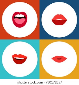 Flat Icon Mouth Set Of Mouth, Pomade, Tongue And Other Vector Objects. Also Includes Tongue, Makeup, Laugh Elements.
