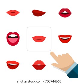 Flat Icon Mouth Set Of Teeth, Pomade, Smile And Other Vector Objects. Also Includes Lips, Rouge, Mouth Elements.
