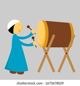 Icono plano de las actividades de los hombres musulmanes. rezando, leyendo el quran. ramadan kareem, eid mubarak. - Vector