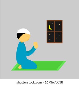 Icono plano de las actividades de los hombres musulmanes. rezando. - Vector