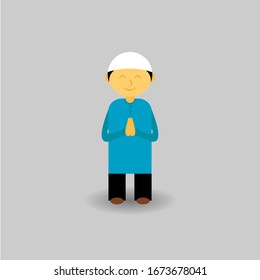 Flat icon of muslim men activities. praying. - Vector