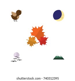 Flat Icon Natural Set Of Bird, Peak, Canadian And Other Vector Objects. Also Includes Midnight, Mountain, Pinnacle Elements.