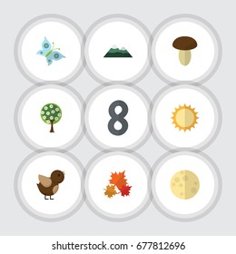 Flat Icon Nature Set Of Peak, Monarch, Canadian And Other Vector Objects. Also Includes Canadian, Sky, Moth Elements.