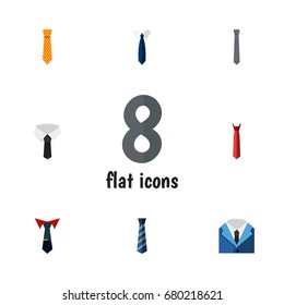 Flat Icon Necktie Set Of Collar, Textile, Style And Other Vector Objects. Also Includes Formal, Shirt, Suit Elements.