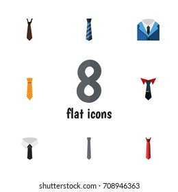 Flat Icon Necktie Set Of Collar, Cravat, Textile And Other Vector Objects. Also Includes Style, Necktie, Shirt Elements.