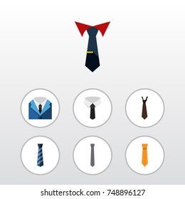 Flat Icon Necktie Set Of Cravat, Suit, Tie And Other Vector Objects. Also Includes Suit, Collar, Shirt Elements.