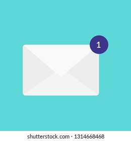 Flat icon new email isolated on turquoise background. Vector illustration.