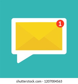 Flat icon New Message, Dialog, Chat Speech Bubble Notification isolated on blue background. Vector illustration.