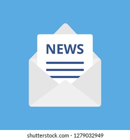 Flat icon news isolated on blue background. Vector illustration.