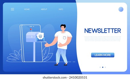 Flat icon with newsletter people post box for marketing design. Isolated vector illustration.