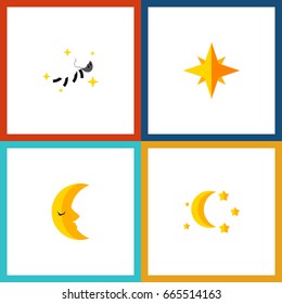 Flat Icon Night Set Of Asterisk, Night, Moon And Other Vector Objects. Also Includes Moon, Night, Asterisk Elements.