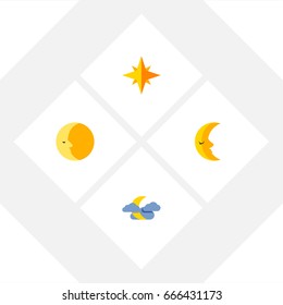 Flat Icon Night Set Of Asterisk, Moon, Lunar And Other Vector Objects. Also Includes Crescent, Night, Asterisk Elements.