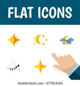 Flat Icon Night Set Of Asterisk, Bedtime, Midnight And Other Vector Objects. Also Includes Sky, Night, Midnight Elements.