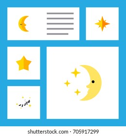 Flat Icon Night Set Of Night, Asterisk, Moon And Other Vector Objects. Also Includes Nighttime, Night, Midnight Elements.