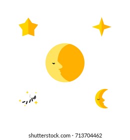Flat Icon Night Set Of Lunar, Starlet, Moon And Other Vector Objects. Also Includes Sky, Lunar, Moon Elements.
