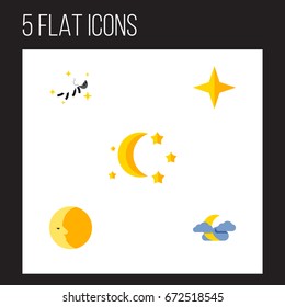 Flat Icon Night Set Of Midnight, Night, Star And Other Vector Objects. Also Includes Lunar, Nighttime, Night Elements.