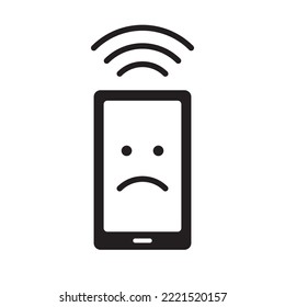 Flat icon of no cellular connection or internet signal on smart phone or mobile phone for apps and websites. Vector illustration isolated on white background