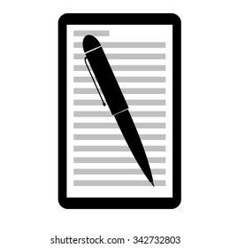 Flat icon of a node pad and a pen on a white background