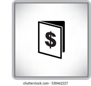 Icono plano. Almohadilla de notas con un signo de dólar.