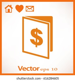 Flat icon. Note pad with a dollar sign.
