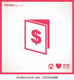 Flat icon. Note pad with a dollar sign.