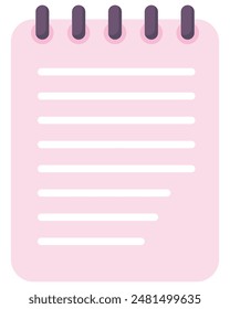 Flat icon of notebook or notepad with binder isolated on white background.