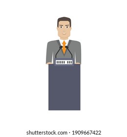 Flat icon of office worker making speech vector illustration