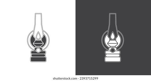 Flat icon of Oil lamp, Camping lantern design in simple flat icon vector illustration, Classic lamp logo design, Vector illustation of Vintages lamp isolated on black and white background.