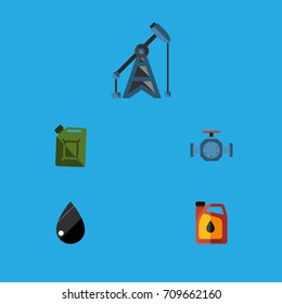 Flat Icon Oil Set Of Jerrycan, Flange, Droplet And Other Vector Objects. Also Includes Liquid, Pipe, Rig Elements.