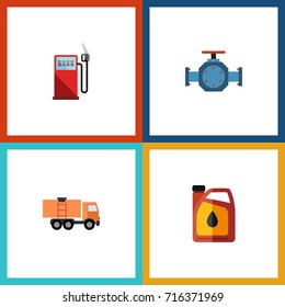 Flat Icon Oil Set Of Jerrycan, Flange, Van And Other Vector Objects. Also Includes Lorry, Truck, Van Elements.