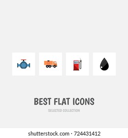 Flat Icon Oil Set Of Petrol, Flange, Droplet And Other Vector Objects. Also Includes Petrol, Droplet, Pipe Elements.