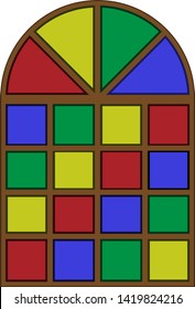 flat icon of an old multi-colored stained glass window isolated
