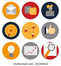 flat icon ommunication, icons  in circles