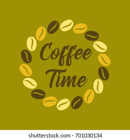 flat icon on background bean Coffee time logo