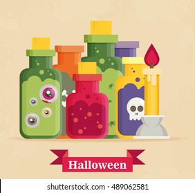 flat icon on background halloween potion bottle